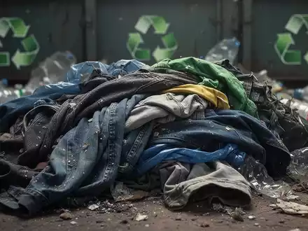 Nahaufnahme von zerknitterter, weggeworfener Kleidung, die die Umweltauswirkungen von Fast Fashion symbolisiert, mit Andeutungen von Recycling. - Foto: über boerse-global.de