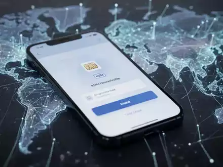 Nahaufnahme eines Smartphone-Bildschirms mit eSIM-Aktivierungsinterface, unscharfer Hintergrund deutet globale Konnektivität an. - Foto: über boerse-global.de