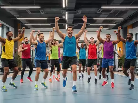 Diverse Sportler jubeln in einem modernen, gut beleuchteten Gemeinschaftssportverein, der lebendig und dynamisch wirkt. - Foto: über boerse-global.de
