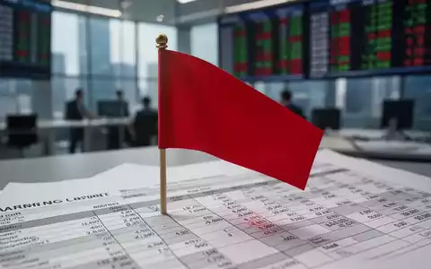 Eine rote Flagge steckt in einem Finanzbericht, umgeben von verschwommenen Geschäftsdokumenten, die Warnsignale in der Unternehmensführung symbolisieren. - Foto: über boerse-global.de