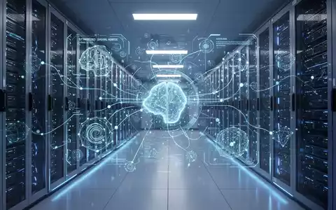 Leuchtender Serverraum mit abstrakten digitalen Schnittstellen für KI und strategische Webentwicklung. - Foto: über boerse-global.de