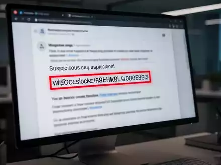 Nahaufnahme eines Computerbildschirms, der eine Phishing-E-Mail mit einem hervorgehobenen, bösartigen Link anzeigt. - Foto: über boerse-global.de