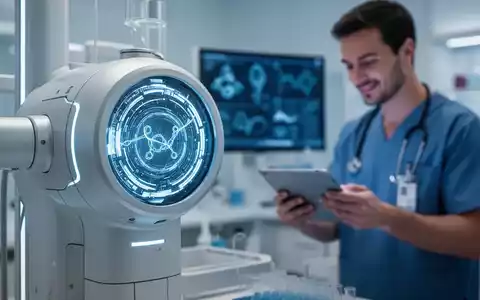 Ein medizinisches Gerät mit blauen Lichtern und ein Arzt, der ein Tablet überprüft, symbolisieren Forschung und Gentherapie. - Foto: über boerse-global.de