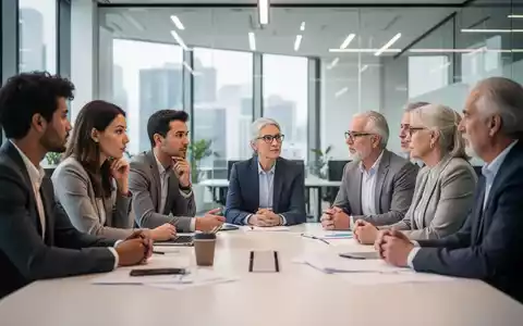 Eine Gruppe von Menschen unterschiedlichen Alters, die an einem Konferenztisch sitzen und diskutieren, symbolisiert den demografischen Wandel. - Foto: über boerse-global.de