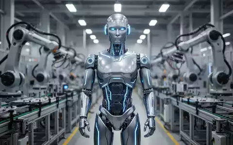 Schlanker humanoider Roboter mit blauen Leuchtakzenten in einer High-Tech-Fabrik. - Foto: über boerse-global.de