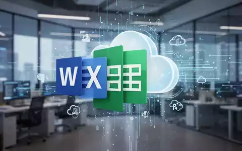 Stilisierte Darstellung von Microsoft Office mit abstrakten Datenströmen und Cloud-Symbolen in moderner Tech-Umgebung. - Foto: über boerse-global.de