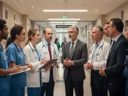 Eine Gruppe von Gesundheitswissenschaftlern und Personalverantwortlichen in einem modernen Büro oder Hörsaal, die sich austauschen und zusammenarbeiten. - Foto: über boerse-global.de