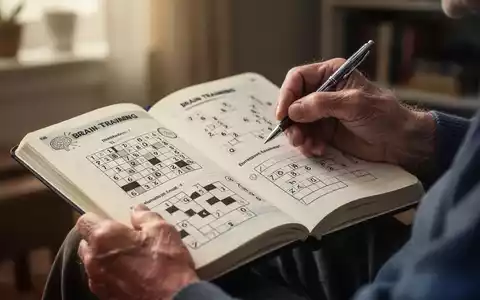 Ältere Hände halten ein Übungsbuch mit Gehirntrainingsaufgaben und einen Stift, der zum Schreiben bereit ist. - Foto: über boerse-global.de