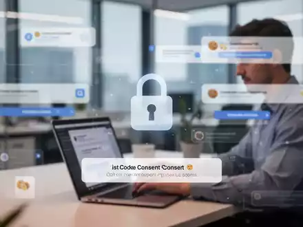 Eine verschwommene digitale Benutzeroberfläche mit Cookie-Bannern und einem stilisierten Vorhängeschloss, das Datenschutz symbolisiert. - Foto: über boerse-global.de
