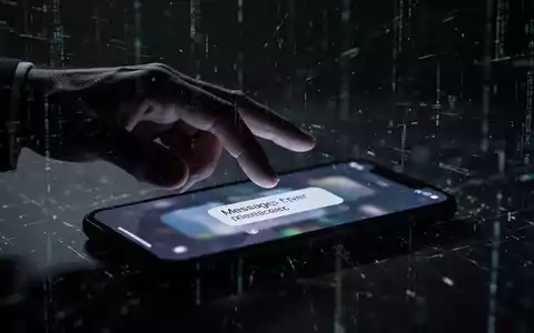 Eine Hand greift nach einem Smartphone, auf dem eine Nachrichtenbenachrichtigung mit digitalen Verzerrungen zu sehen ist, vor dunklem Hintergrund. - Foto: über boerse-global.de