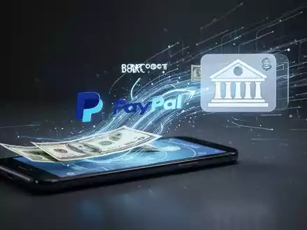 Digitale Illustration zeigt Geldtransfer von PayPal-App auf Smartphone zu Bankkonto, symbolisiert gebührenfreie Überweisungen. - Foto: über boerse-global.de