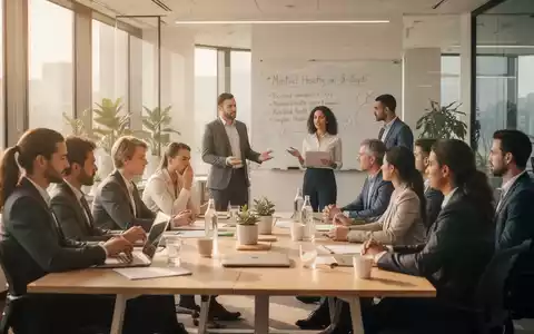 Eine Gruppe von Geschäftsleuten nimmt an einem Wellness-Workshop in einem modernen Büro teil, der auf psychische Gesundheit und Stressabbau abzielt. - Foto: über boerse-global.de
