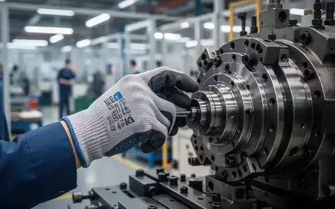 Eine Hand im Schutzhandschuh justiert präzise ein Bauteil einer Industriemaschine in einer modernen Fabrikumgebung. - Foto: über boerse-global.de