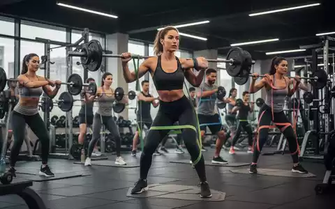 Eine Gruppe von Frauen trainiert in einem modernen Fitnessstudio mit Gewichten und Widerstandsbändern, Fokus auf Krafttraining. - Foto: über boerse-global.de