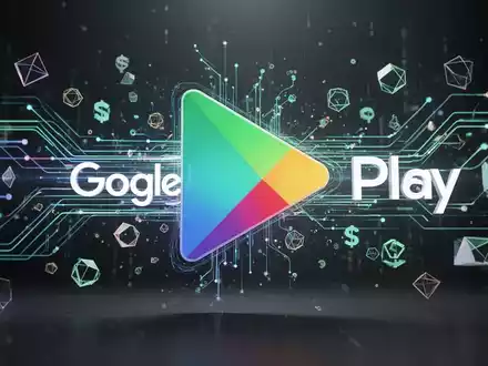 Abstrakte digitale Grafik mit Google Play-Logoelementen, Linien und Formen, die Programm-Updates und finanzielle Umstrukturierung symbolisieren. - Foto: über boerse-global.de