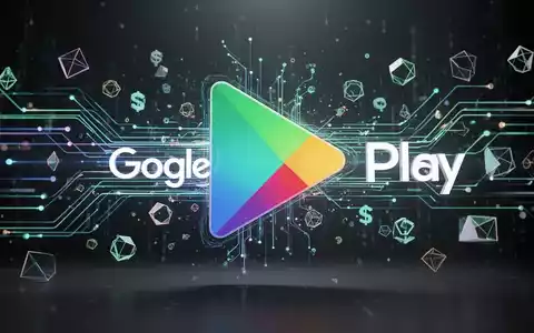 Abstrakte digitale Grafik mit Google Play-Logoelementen, Linien und Formen, die Programm-Updates und finanzielle Umstrukturierung symbolisieren. - Foto: über boerse-global.de