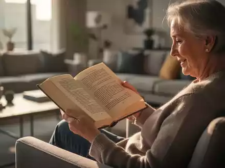 Eine ältere Person liest ein Buch in einem sonnigen Wohnzimmer, symbolisierend geistige Aktivität und Schutz vor Demenz. - Foto: über boerse-global.de