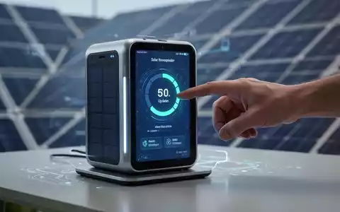 Eine Hand interagiert mit einem schlanken, modernen Anker SOLIX Solar-Powerbank-System mit digitalem Interface und Update-Fortschritt. - Foto: über boerse-global.de