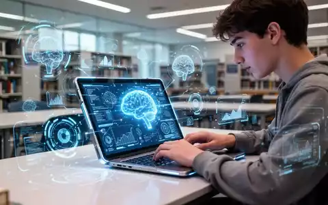 Ein junger Student nutzt ein Tablet, auf dem KI-gesteuerte Lernanwendungen angezeigt werden. Fokus auf digitale Bildung. - Foto: über boerse-global.de