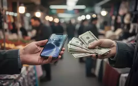 Hände tauschen gebrauchtes iPhone gegen Bargeld, symbolisiert Markttrends und Wiederverkaufswert von Smartphones. - Foto: über boerse-global.de