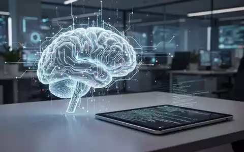 Leuchtendes Gehirn mit Schaltkreisen neben Tablet mit Code, symbolisiert KI und schnelle No-Code-Entwicklung. - Foto: über boerse-global.de