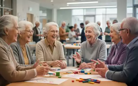 Ältere Menschen nehmen an einem Gemeinschaftsworkshop teil, diskutieren und interagieren in einem hellen Gemeindezentrum. - Foto: über boerse-global.de