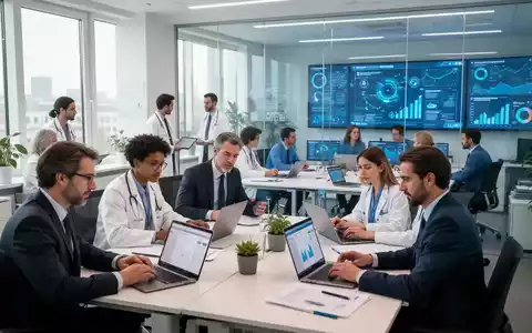 Eine Gruppe von Fachkräften arbeitet in einem modernen Büro, einige an Laptops, andere in einem Besprechungsraum mit Bildschirmen. - Foto: über boerse-global.de