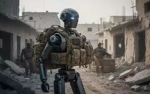Fortschrittlicher humanoider Roboter in militärischer Umgebung, transportiert Vorräte, symbolisiert moderne Verteidigungstechnologie. - Foto: über boerse-global.de