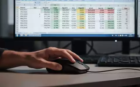 Eine Hand bedient eine Computermaus, im Hintergrund ein Monitor mit einem Tabellenkalkulationsprogramm, das verschiedene Datumsformate und Daten anzeigt. - Foto: über boerse-global.de