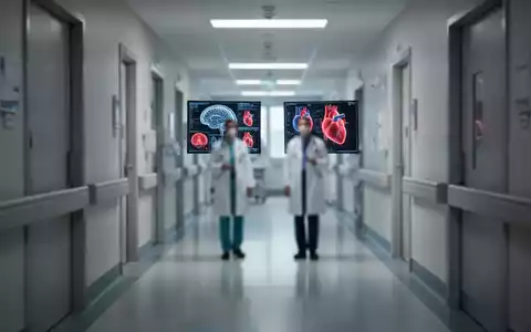 Ein verschwommener Krankenhauskorridor mit zwei Ärzten, die unterschiedliche medizinische Fachgebiete repräsentieren, symbolisiert interdisziplinäre Zusammenarbeit. - Foto: über boerse-global.de