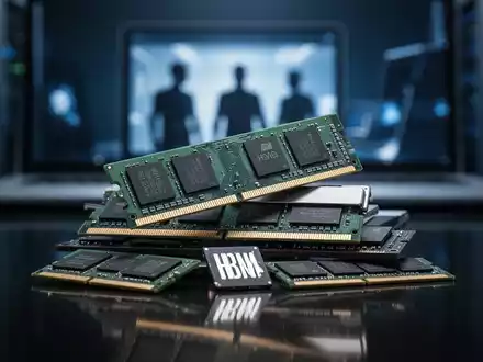 Nahaufnahme von Computer-Speicherchips wie RAM und NAND, mit verschwommenen Tech-Geräten im Hintergrund, die den Speichermangel symbolisieren. - Foto: über boerse-global.de