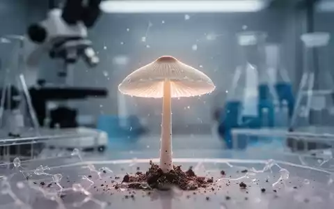 Nahaufnahme eines Psilocybin-Pilzes in einer sterilen Laborumgebung, der medizinische Forschung und Hoffnung symbolisiert. - Foto: über boerse-global.de