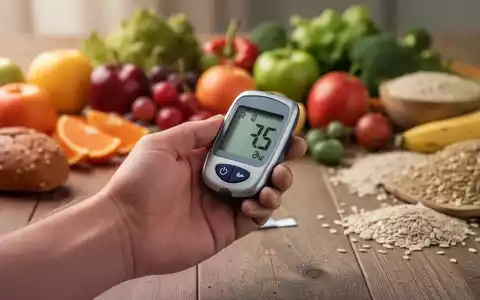 Eine Hand hält ein Blutzuckermessgerät über einem Tisch mit gesunden Lebensmitteln wie Obst und Gemüse, die Stoffwechselgesundheit symbolisierend. - Foto: über boerse-global.de