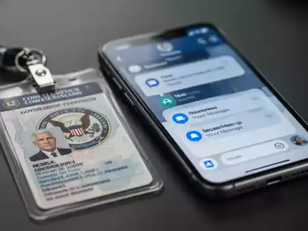 Ein Regierungs-ID-Ausweis liegt neben einem Smartphone, das eine Messaging-App anzeigt, mit unscharfem Hintergrund. - Foto: über boerse-global.de