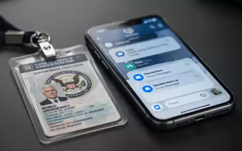 Ein Regierungs-ID-Ausweis liegt neben einem Smartphone, das eine Messaging-App anzeigt, mit unscharfem Hintergrund. - Foto: über boerse-global.de