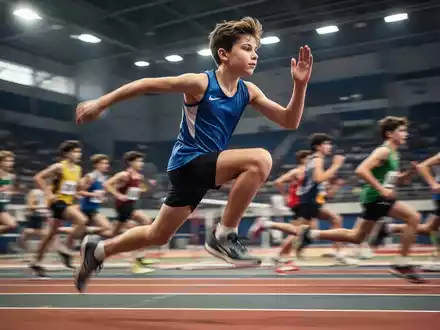 Ein junger Sportler in Aktion, der während eines Leichtathletikwettbewerbs springt oder rennt, mit einem verschwommenen Hintergrund. - Foto: über boerse-global.de