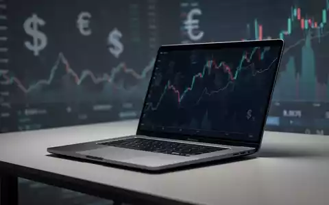 Moderner Laptop auf einem Schreibtisch, mit Hintergrund zu Finanzdaten und globalen Märkten, symbolisiert Technologiepreise. - Foto: über boerse-global.de