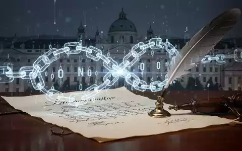 Eine abstrakte Darstellung digitaler und traditioneller Vermögenswerte, mit einer Blockchain und einem rechtlichen Dokument, die sich überlagern. - Foto: über boerse-global.de