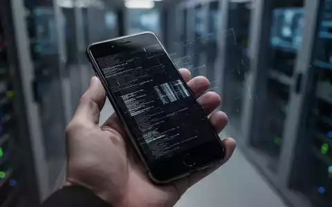 Eine Hand hält ein iPhone SE (2. Generation) mit einem subtilen digitalen Glitch-Effekt auf dem Bildschirm, was auf eine Sicherheitslücke hindeutet. - Foto: über boerse-global.de