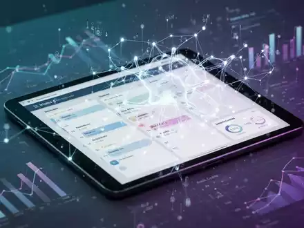 Tablet mit digitalem KI-Planer, umgeben von Finanzdiagrammen und leuchtenden neuronalen Netzlinien, symbolisiert vereinte digitale Umgebungen. - Foto: über boerse-global.de