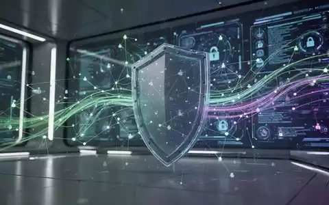 Abstrakte Darstellung von Datenflüssen und Netzwerken, die eine digitale Barriere oder Schutzschild symbolisieren, mit technologischen Farben. - Foto: über boerse-global.de