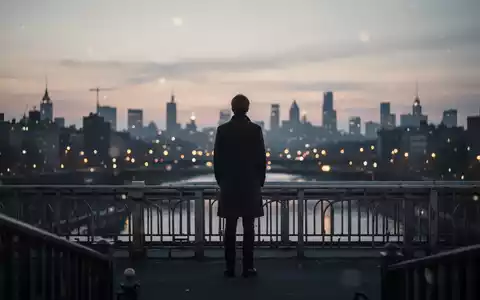 Eine einzelne Person steht auf einer Brücke und blickt bei Sonnenuntergang über eine Stadt, die Einsamkeit symbolisiert. - Foto: über boerse-global.de