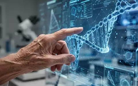 Eine Nahaufnahme einer menschlichen Hand, die eine digitale Oberfläche mit biologischen Daten berührt, im Kontext medizinischer Forschung. - Foto: über boerse-global.de