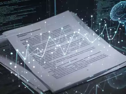 Glühende digitale Oberfläche mit abstrakten Datenpunkten und Linien über einem teilweise geöffneten PDF-Dokument, symbolisiert KI-Integration. - Foto: über boerse-global.de