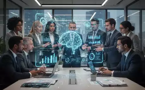 Geschäftsleute arbeiten in einem modernen Büro zusammen, um Datenstrategien und den Einsatz von KI am Arbeitsplatz zu entwickeln. - Foto: über boerse-global.de