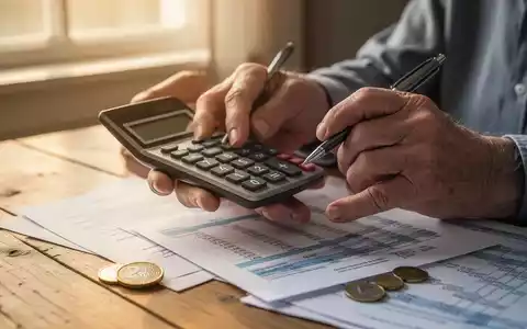 Hände einer älteren Person, die einen Taschenrechner und einen Stift halten, mit Finanzdokumenten und einer Euro-Münze auf einem Schreibtisch. - Foto: über boerse-global.de