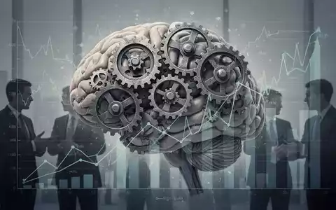 Abstrakte Darstellung eines Gehirns mit Zahnrädern und Finanzdiagrammen, überlagert von diskutierenden Personensilhouetten, die politische Entscheidungen und wirtschaftlichen Druck auf die psychische Gesundheit symbolisieren. - Foto: über boerse-global.de