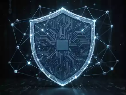 Abstrakte Darstellung von Cybersicherheit mit leuchtenden blauen Linien, die ein Schutzschild um ein Schaltkreismuster bilden. - Foto: über boerse-global.de