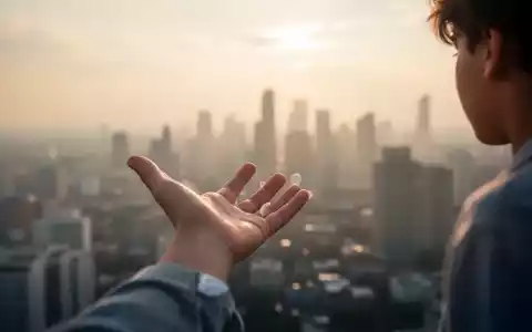 Junge Hand streckt sich in Richtung einer unscharfen Stadtlandschaft unter einem warmen, diesigen Himmel. - Foto: über boerse-global.de