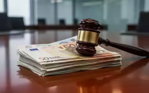 Ein Stapel Euro-Banknoten auf einem Holztisch mit einem Richterhammer daneben, der finanzielle und rechtliche Konsequenzen symbolisiert. - Foto: über boerse-global.de
